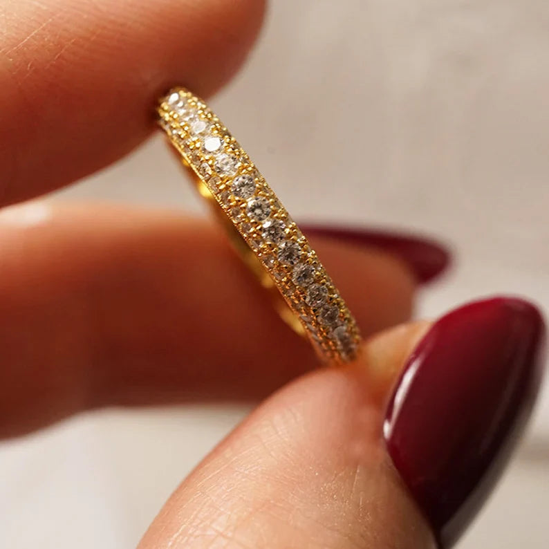 Micro Pavé Triple Row Eternity Wedding Band Ring in 925 Sterling Silver Shineofdiamond