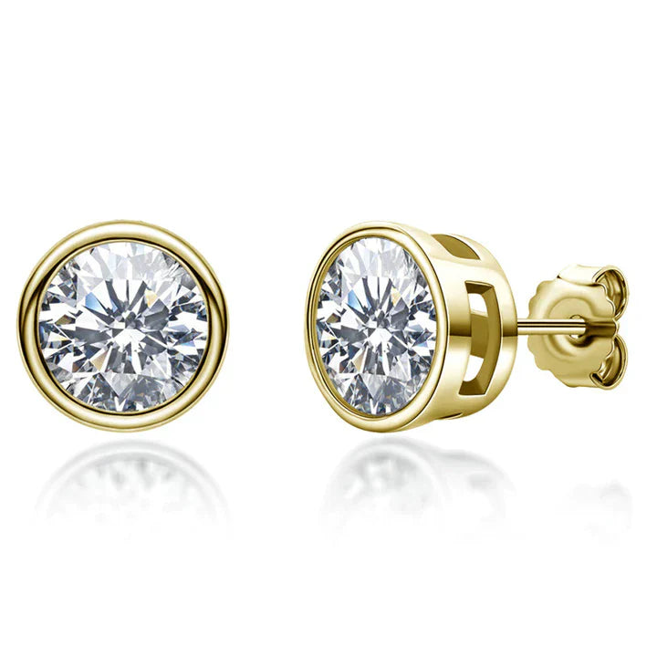 Moissanite Round Cut Bezel Stud Earrings In Sterling Silver Shineofdiamond