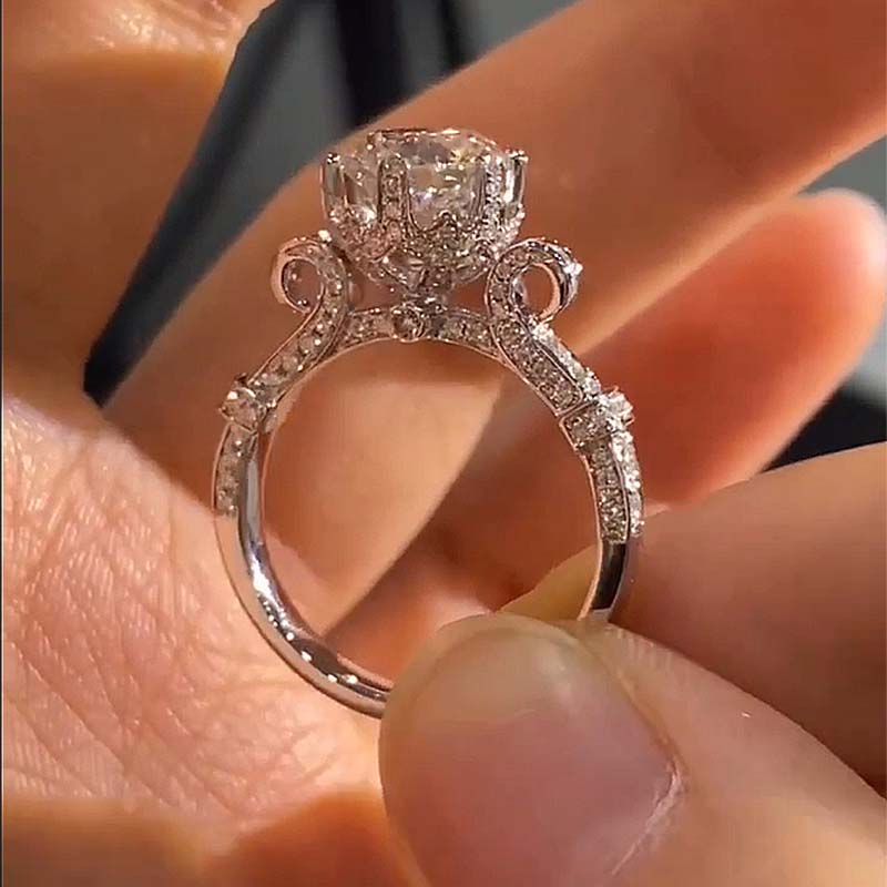Vintage 6 Prongs Round Cut Engagement Ring In Sterling Silver shineofdiamond