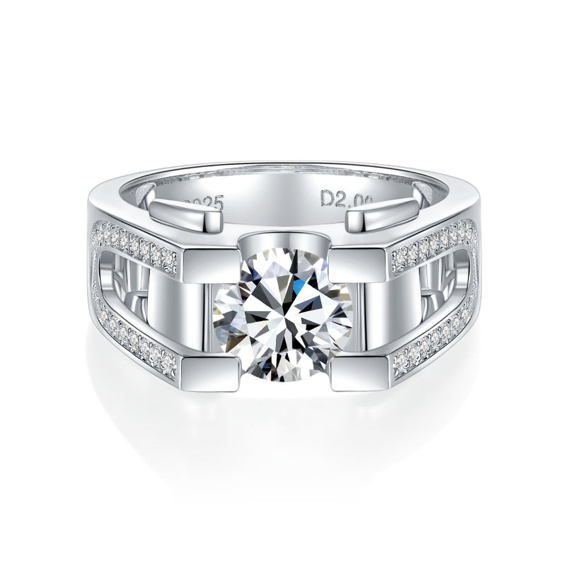 1.0ct &2.0ct Moissanite Engagement Men's Ring in Sterling Silver shine of diamond