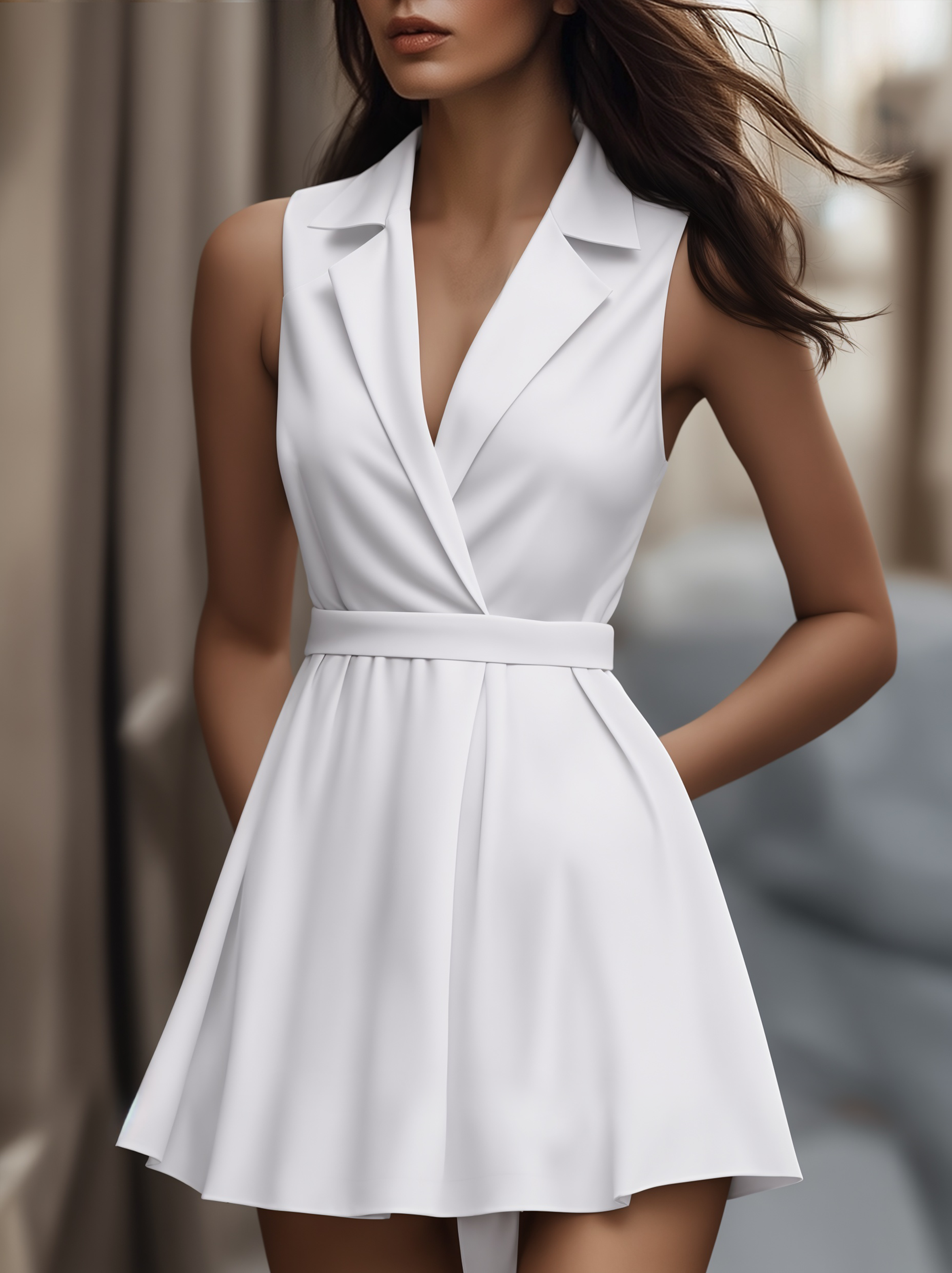 White Pleated Mini Shirt Dress ZJ