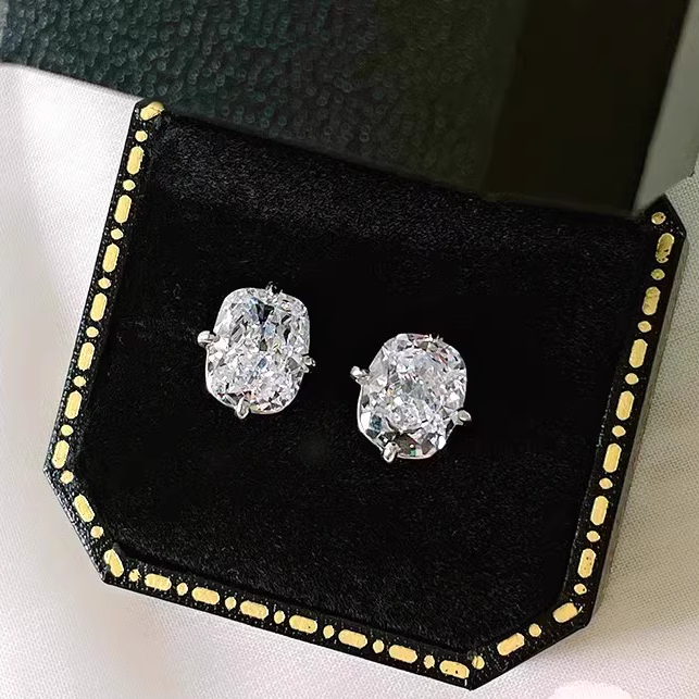 Luxury Rectangular Design Radiant Cut Silver Stud Earrings shineofdiamond