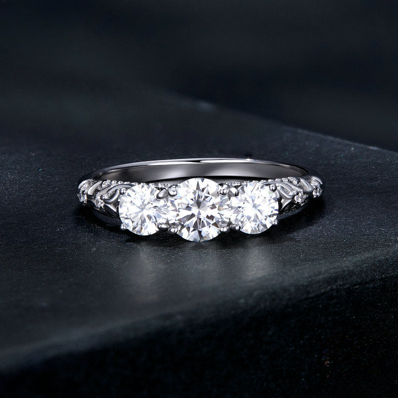 Stunning Three Stone Moissanite Sterling Silver Band Carly Jewelry