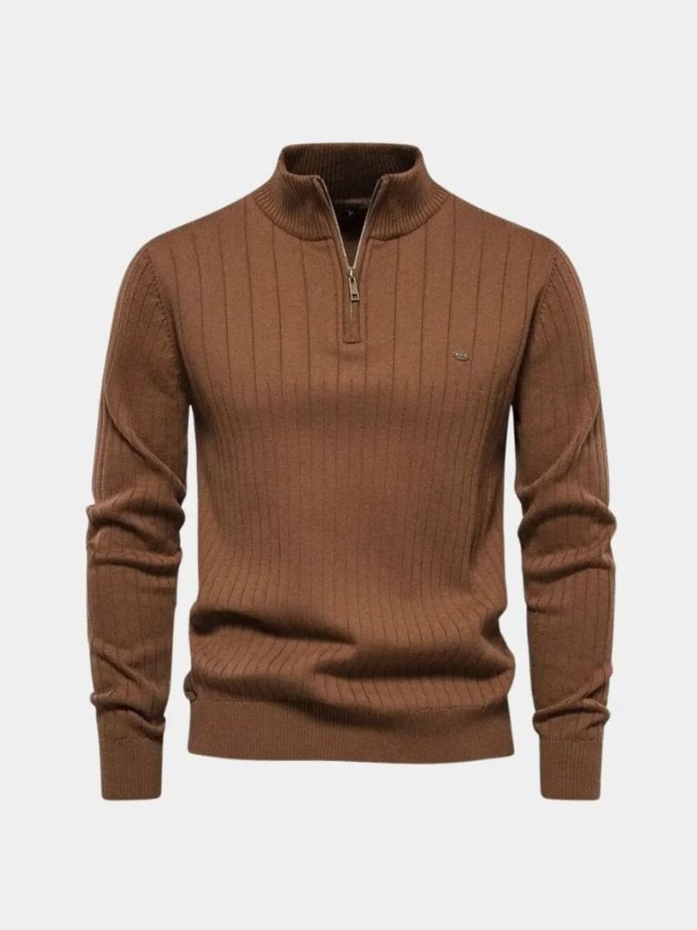 Cotton Knit Vertical Stripes Quarter-Zip Sweater - Casa Laro CASA LARO