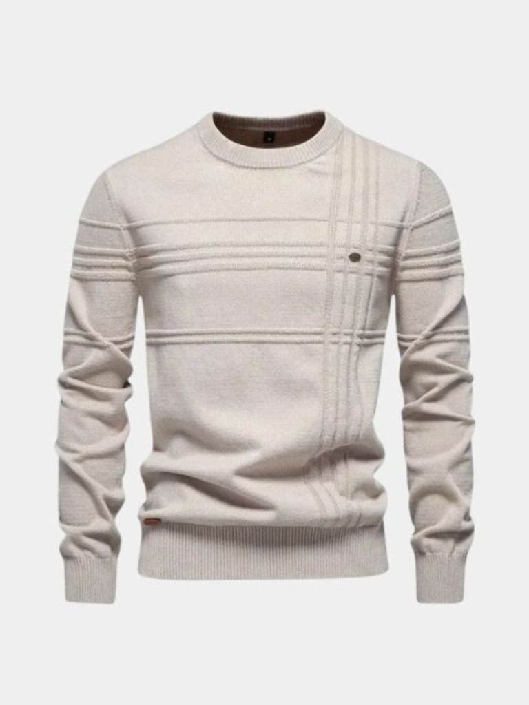 Cotton Knitted Stripped Crew Neck Pullover Sweater - Casa Laro CASA LARO