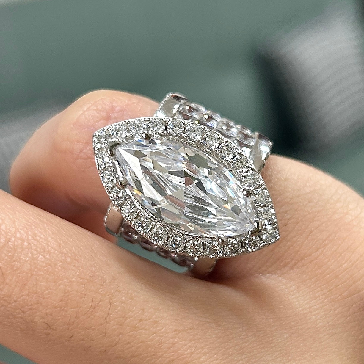 Size 4.5 | 7CT Halo Marquise Cut Wide Band Engagement Ring in Sterling Silver Shine of Diamond