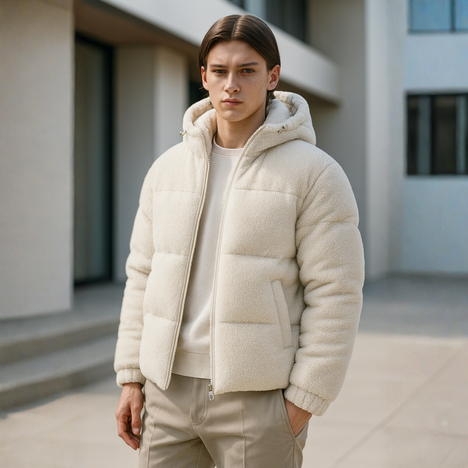 Kareem - Doudoune Sherpa Hooded Jacket Light Beige CASA LARO MEN