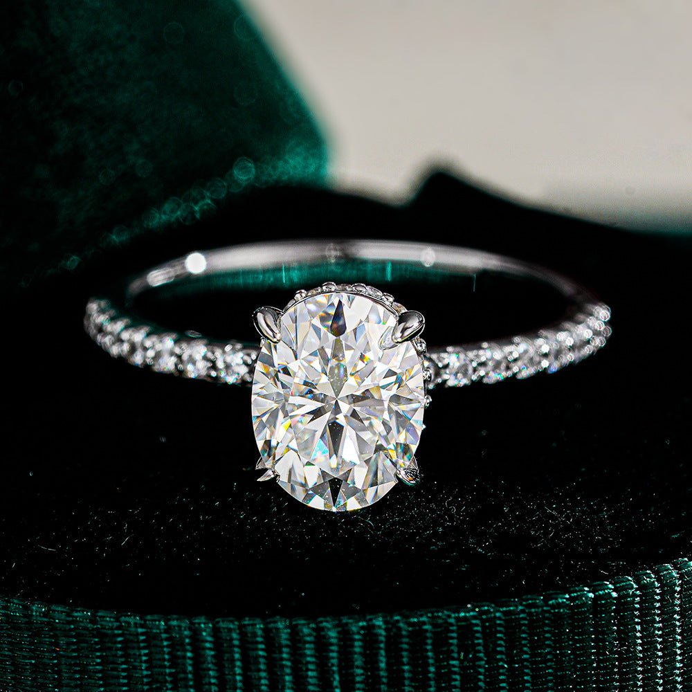 Classic Oval Moissanite Solitaire Engagement Ring in 925 Sterling Silver Shine of Diamond