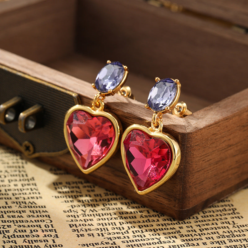 Vintage Red Heart Design 18k Gold Plated Drop Earrings Carly Jewelry