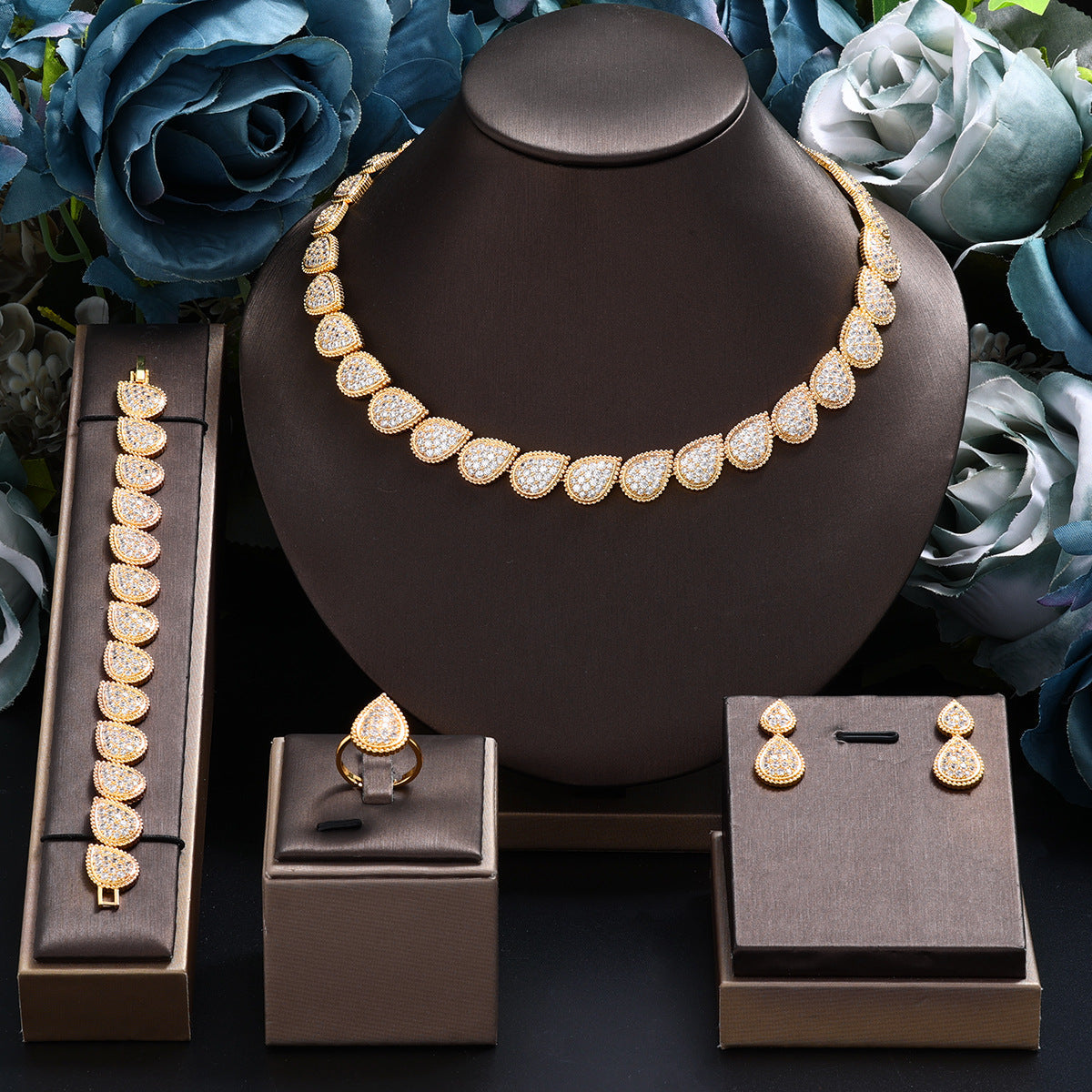 4 Pcs Jewelry Set Popular Accessories for Parties and Banquets Shine of Diamond