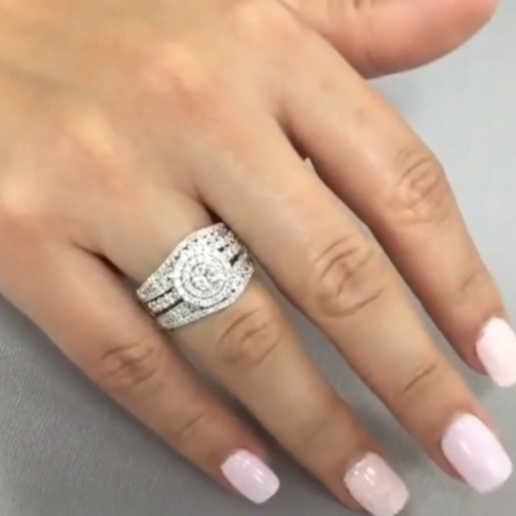 Double Halo Round Cut Insert Bridal Set Rings in Sterling Silver hot
