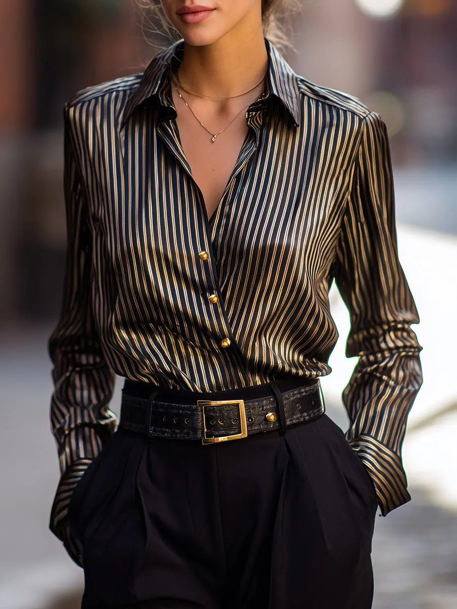 Women's Metallic-Stripe Satin - Blouse CASA LARO
