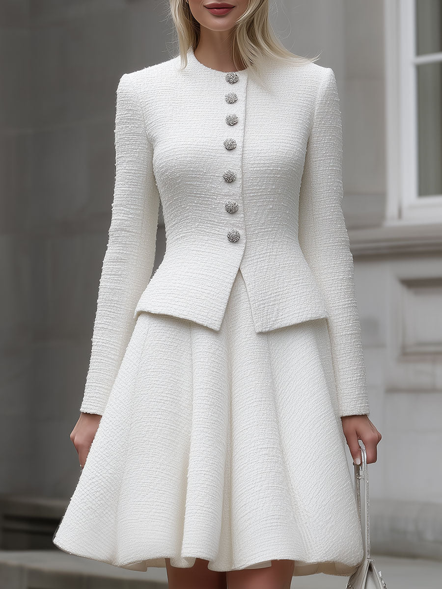 Casa Laro Presents The Elegant White Textured Tweed Two-Piece Set SN