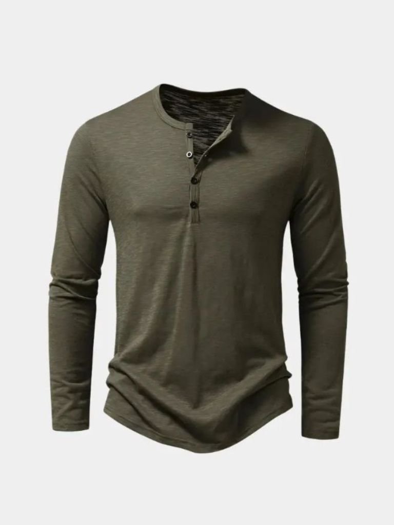 Henley Neck Long Sleeve T-Shirt - Casa Laro CASA LARO
