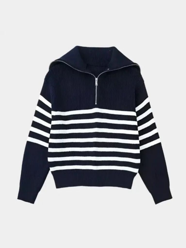 Casual Striped Zip Up Sweater - Casa Laro CASA LARO