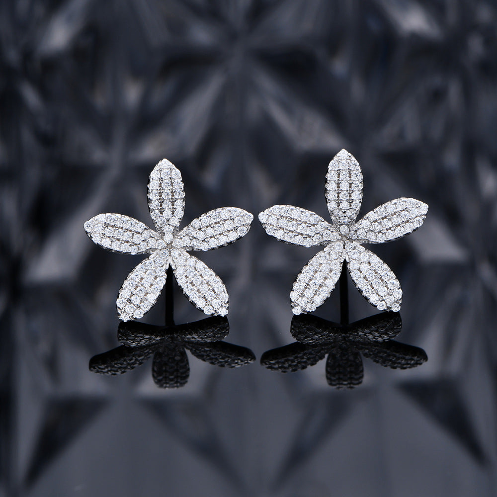 Pave Flower Stud Earrings in Sterling Silver Shineofdiamond