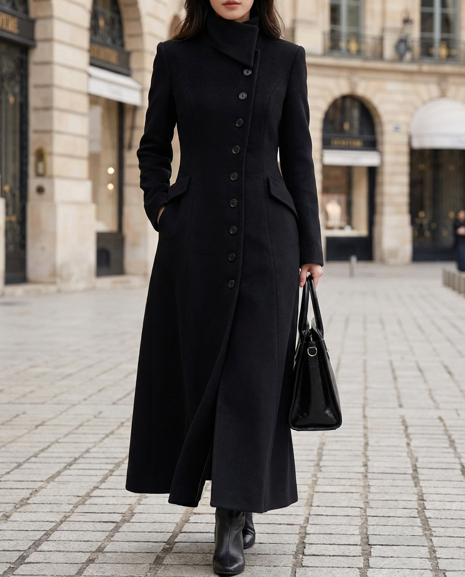 Elegant Front-Button Longline Tailored Coat