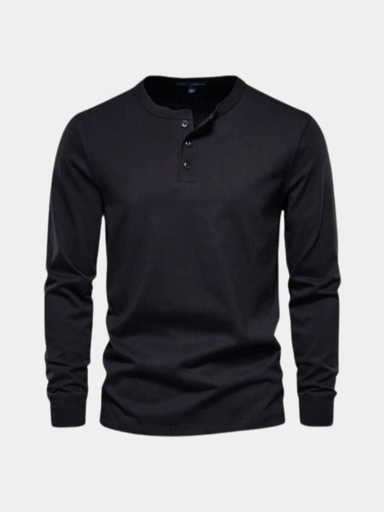 Minimalist Henley Neck Long Sleeve T-Shirt - Casa Laro CASA LARO