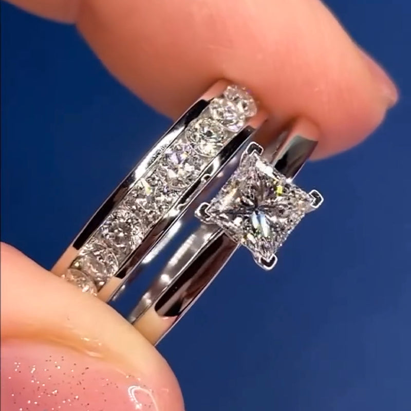 2Pcs Princess Cut Bridal Set in Sterling Silver shineofdiamond