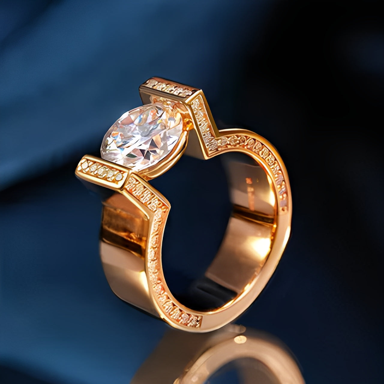Round Cut Rose Golden Tension-set Engagement Ring hot