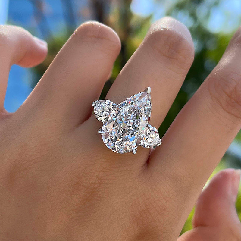 Three Stone Pear Cut Engagement Ring In Sterling Silver shineofdiamond