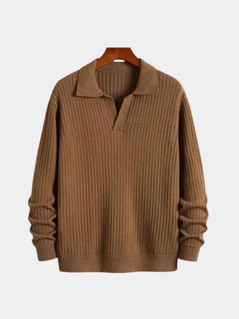 V-Neck Polo Sweater Ribbed - Casa Laro CASA LARO