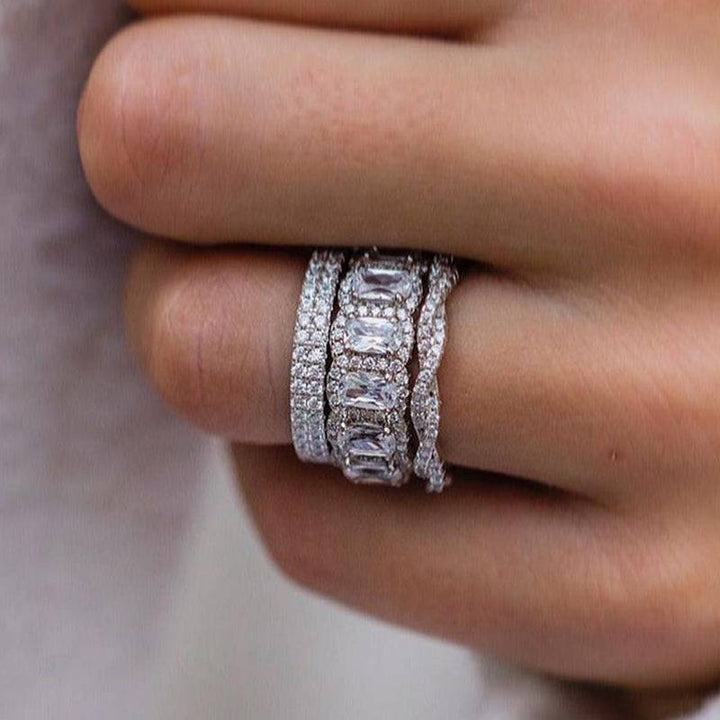 3PCS Cushion Cut Wedding Band Set Twisted Band In Sterling Silver Shineofdiamond