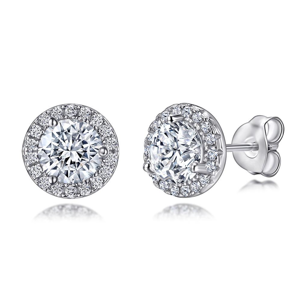 Halo Round Cut Sterling Silver Stud Earrings Shineofidamond