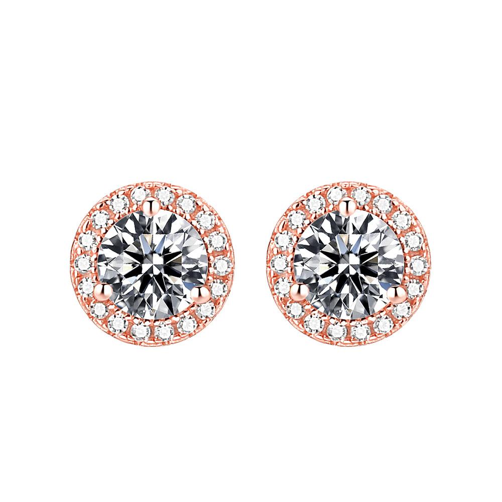 Halo Round Cut Sterling Silver Stud Earrings Shineofidamond