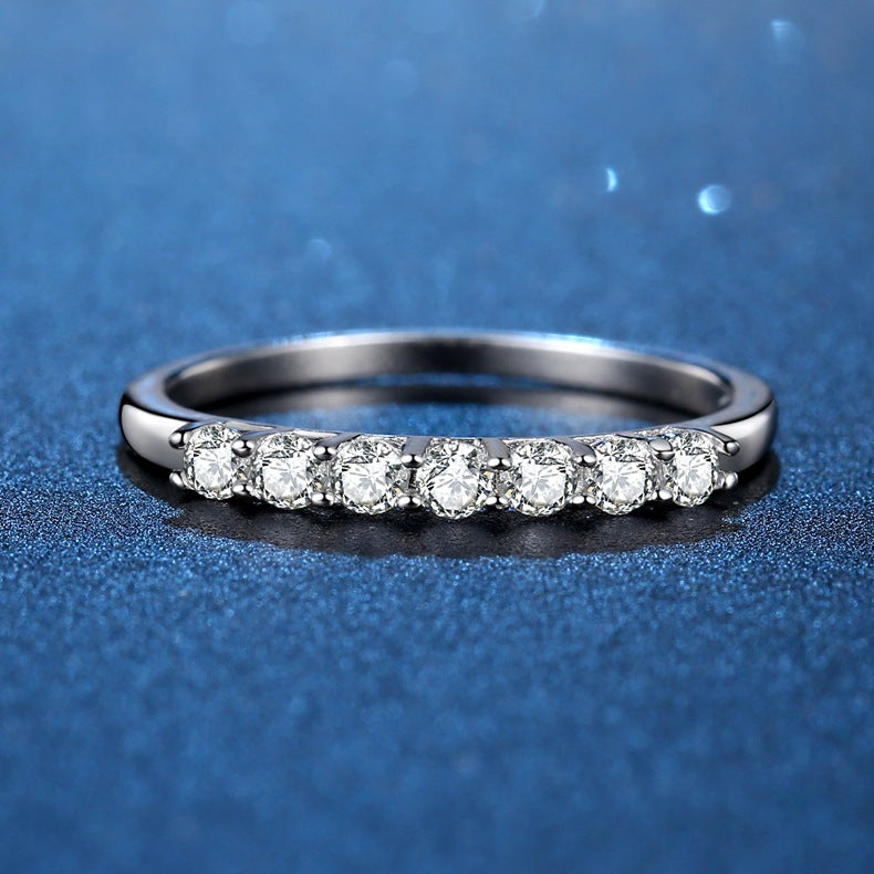 1 Carat D Color Round Cut Moissanite Sterling Silver Wedding Band Shineofidamond