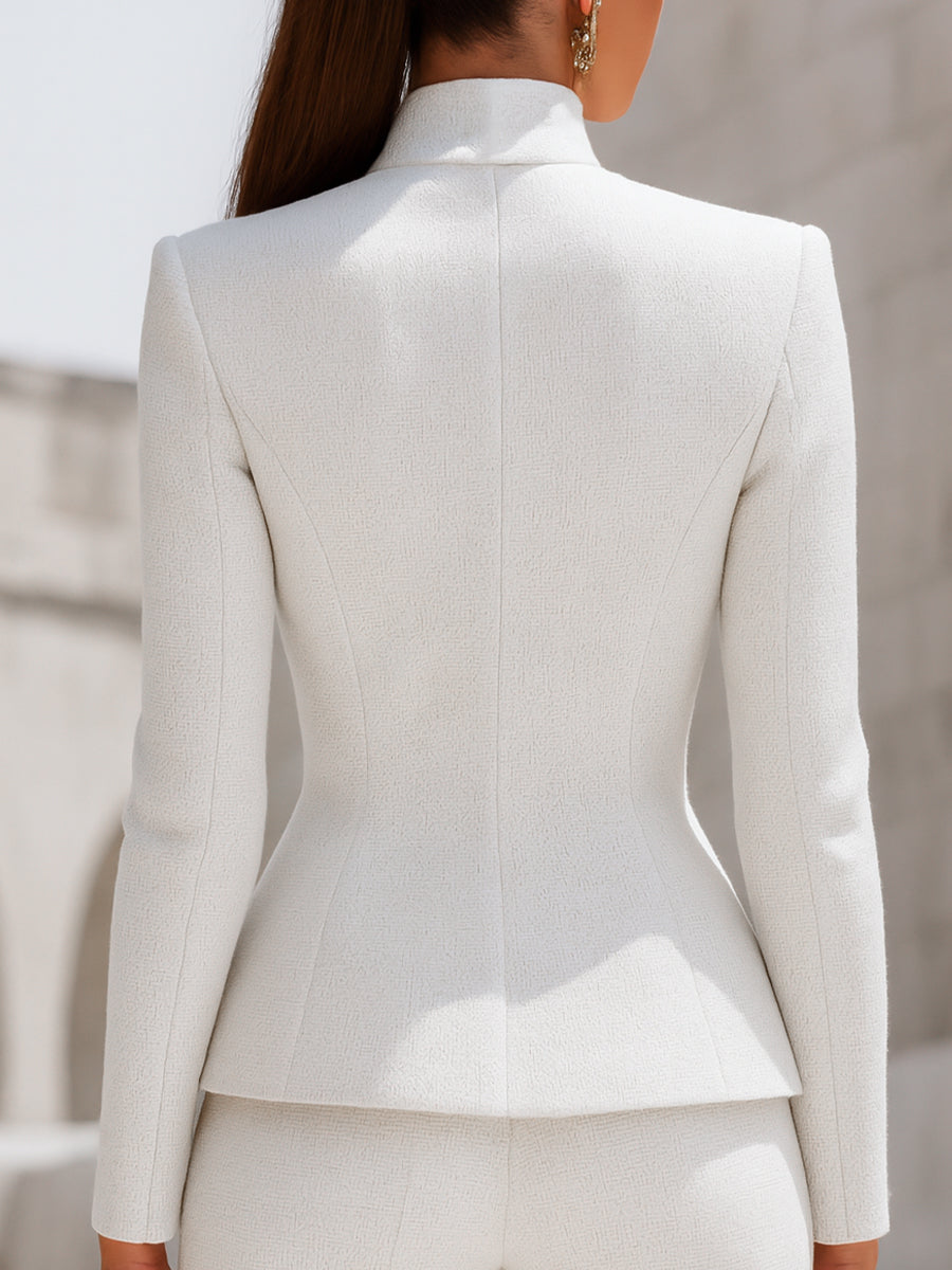 Sculpted Stand Collar Blazer With Gold Buttons MLZ
