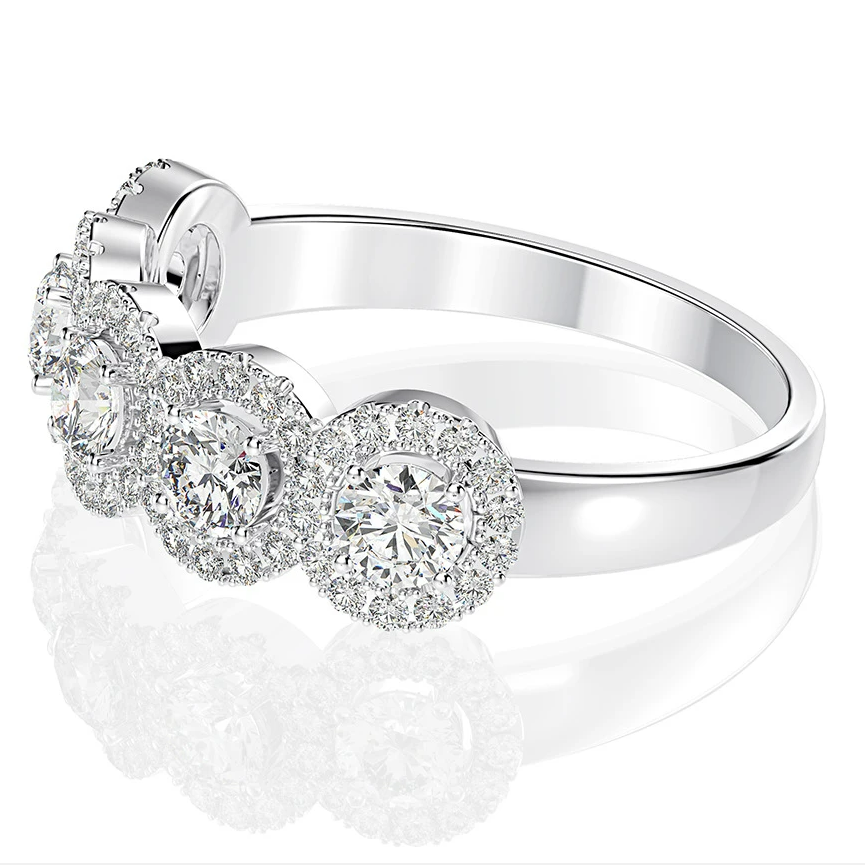 Dainty Halo Round Cut Five Stone Sterling Silver Wedding Band hot