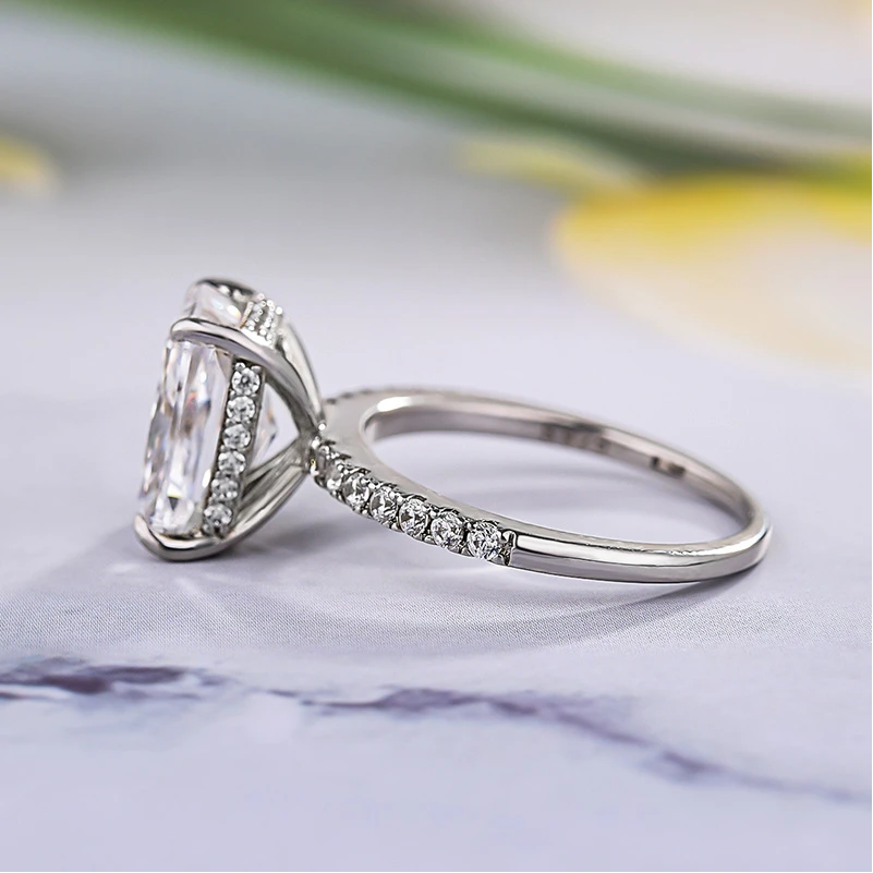 Sale | Radiant Cut Classic 4 Prong Half Eternity Sterling Silver Engagement Ring Shineofidamond