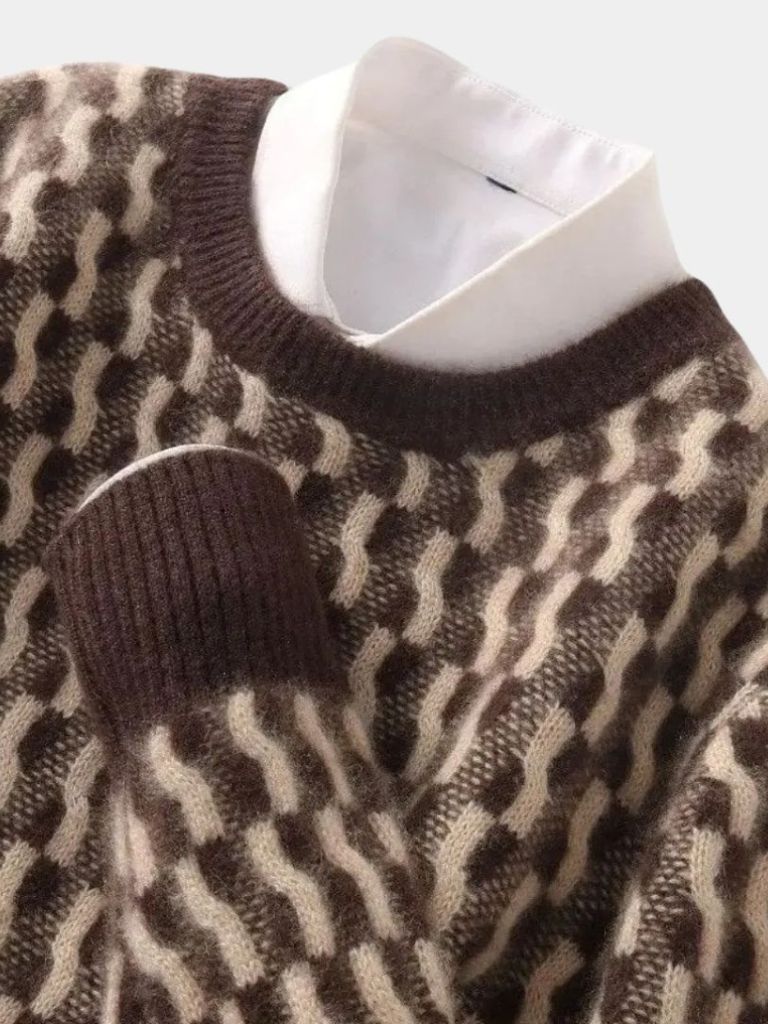 100% Wool Geometric Crew Neck Pullover Sweater - Casa  Laro CASA LARO