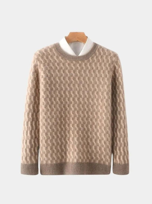 100% Wool Geometric Crew Neck Pullover Sweater - Casa  Laro CASA LARO
