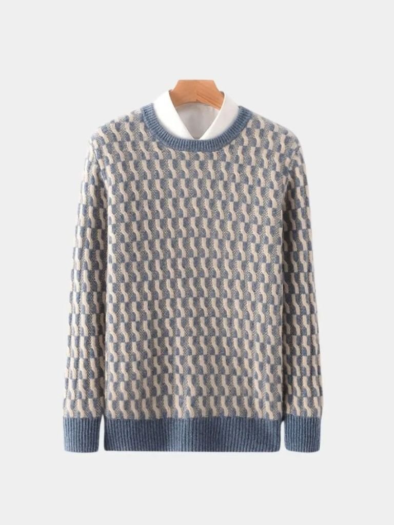 100% Wool Geometric Crew Neck Pullover Sweater - Casa  Laro CASA LARO