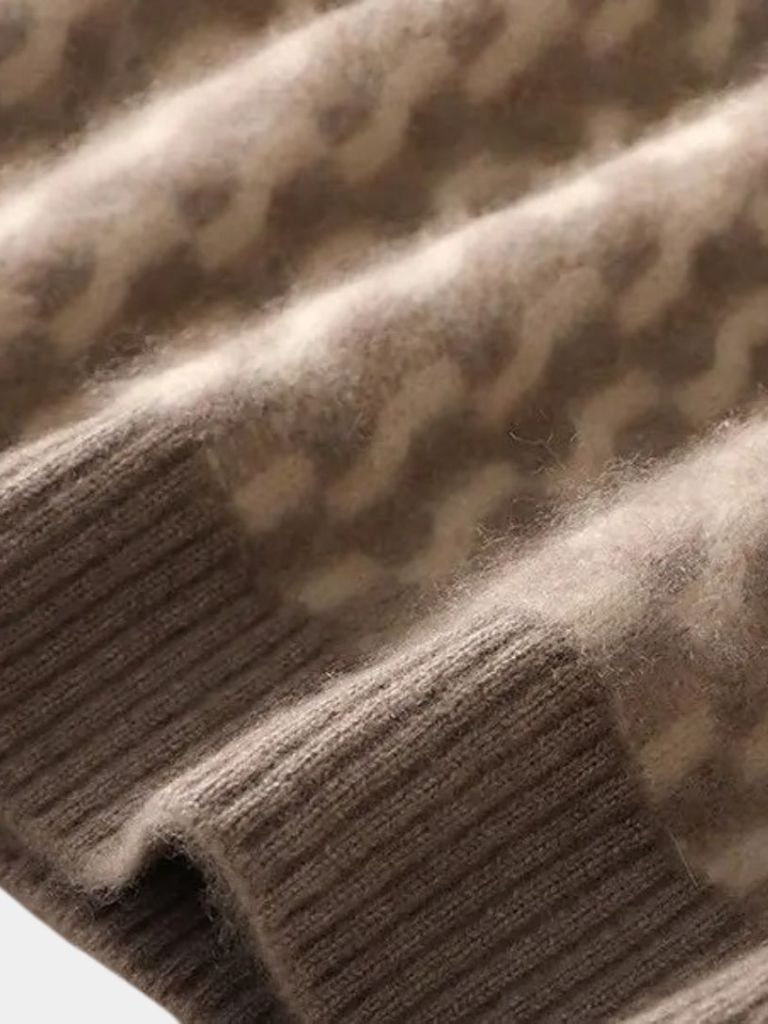 100% Wool Geometric Crew Neck Pullover Sweater - Casa  Laro CASA LARO