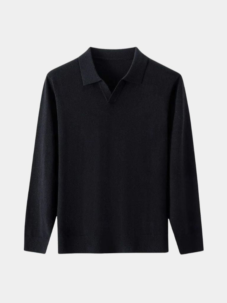 100% Wool Knit V Neck Turndown Polo Pullover - Casa  Laro CASA LARO