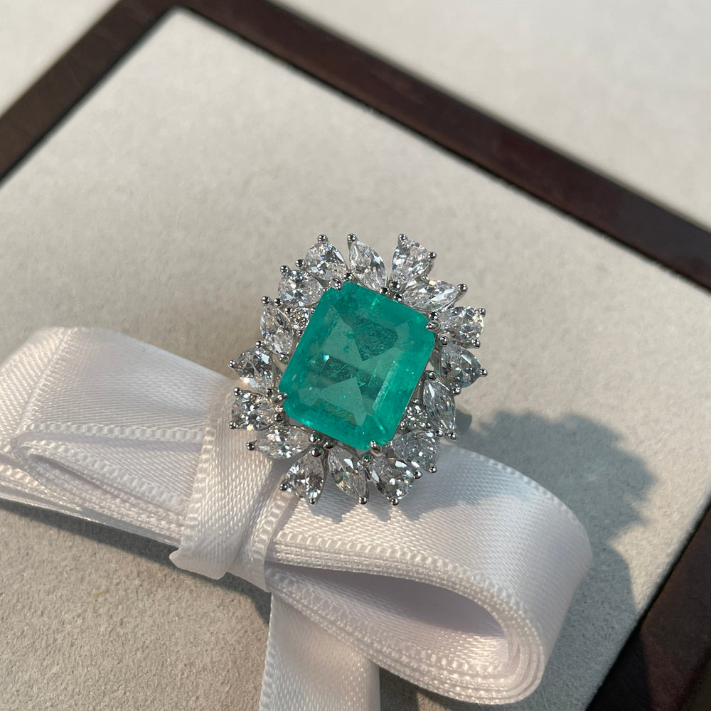 Emerald Green Halo Sterling Silver Engagement Ring Shineofdiamond
