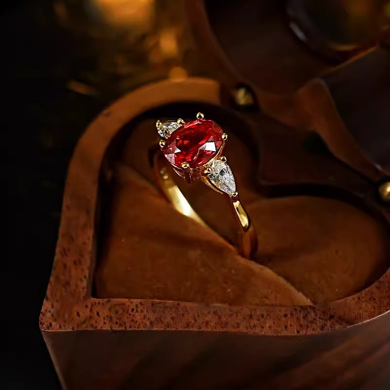 Classic Three-Stone 1.5ct Over Cut Ruby Red Engagement Ring Shine of Diamond