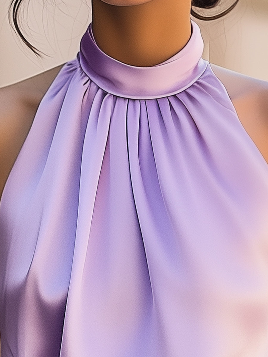 Lavender Satin High Neck Blouse HWT