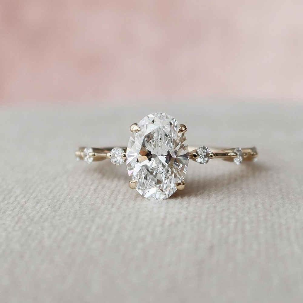 Oval Cut Engagement Ring with Side Stone in Sterling Silver Shineofidamond