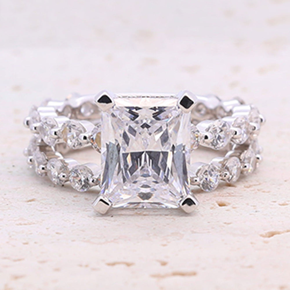Classic 4.0ct Princess Cut Sterling Silver Engagement Ring Set shine of diamond