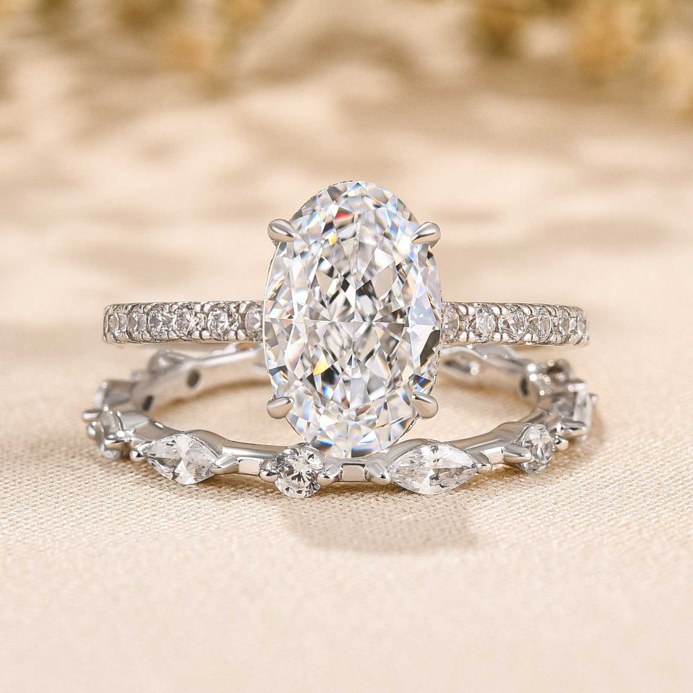 Crushed Ice Oval Cut Wedding Bridal Set In Sterling Silver Shineofdiamond