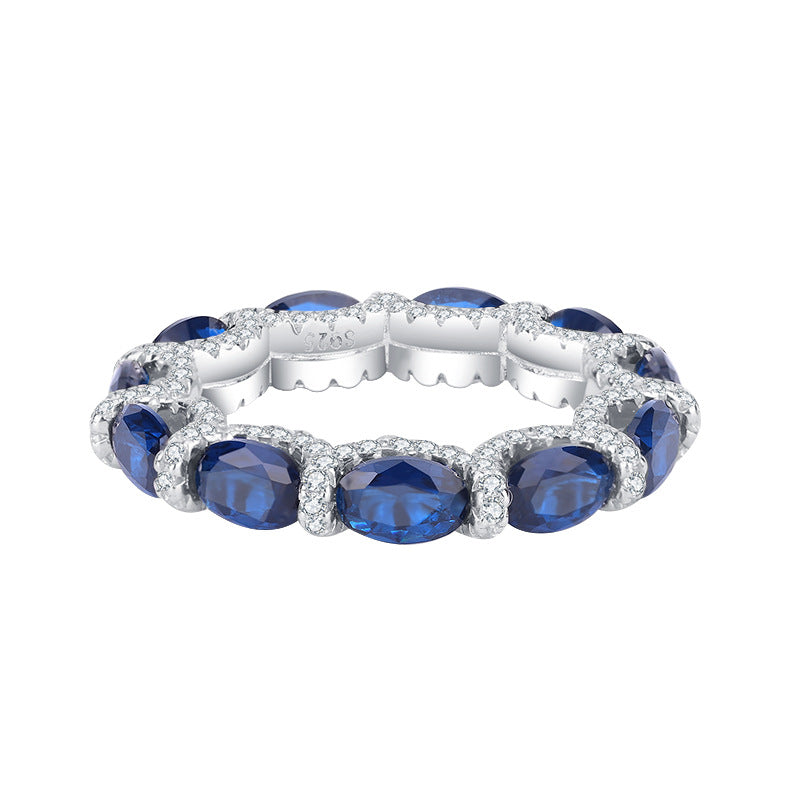 Oval Cut Eternity Sterling Silver Wedding Band shine of diamond