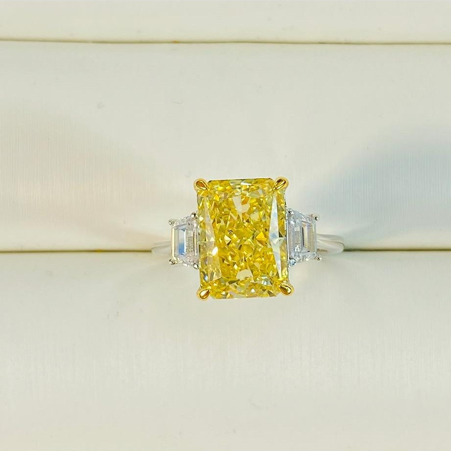 Radiant Cut Two Tone Three Stone Sterling Silver Engagement Ring Shineofdiamond