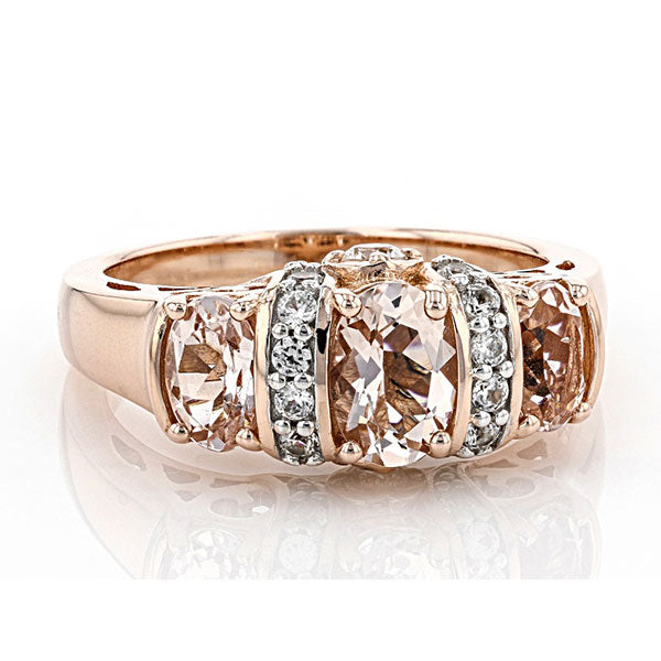 Luxurious Rose Golden Tone Three Stone Champagne Sterling Silver wedding Band hot