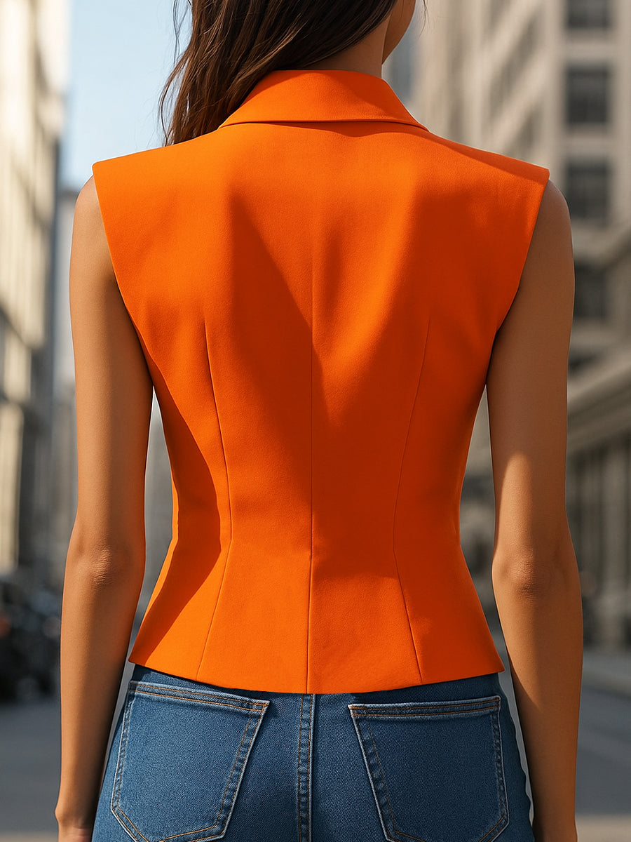 Vibrant Orange Sleeveless Blazer Top XYS