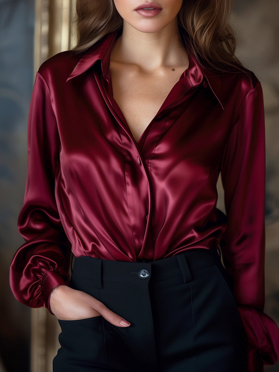 Elegant Black Satin Long Sleeves Blouse ZJ