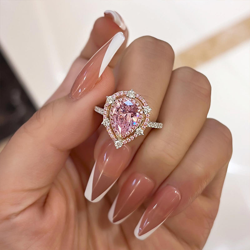 Double Halo Pear Cut 925 Sterling Silver Engagement Ring Shineofidamond